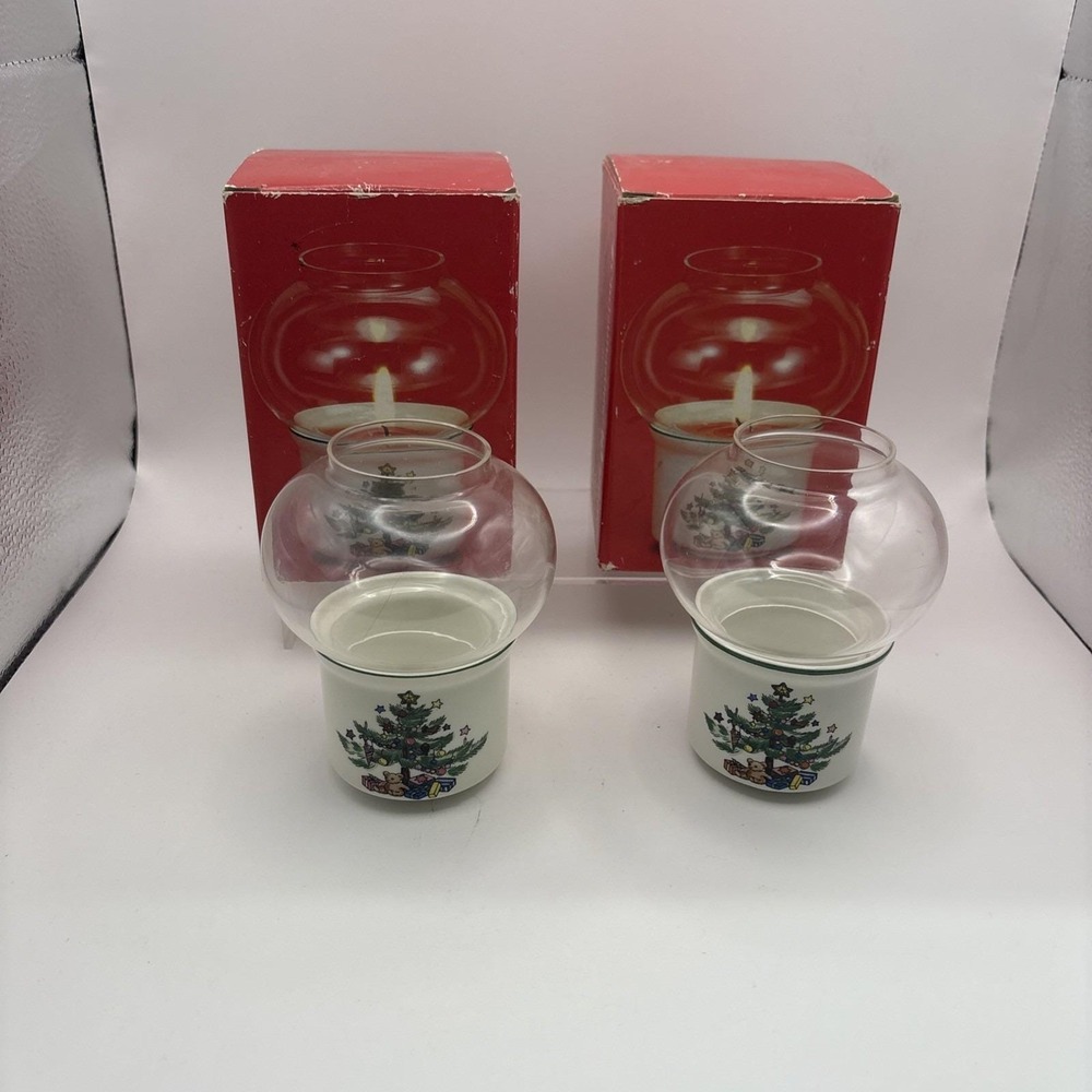 Nikko~Christmastime/Happy Holidays~Mini Candle Lamp w/Candle~Set of 2~IOB
